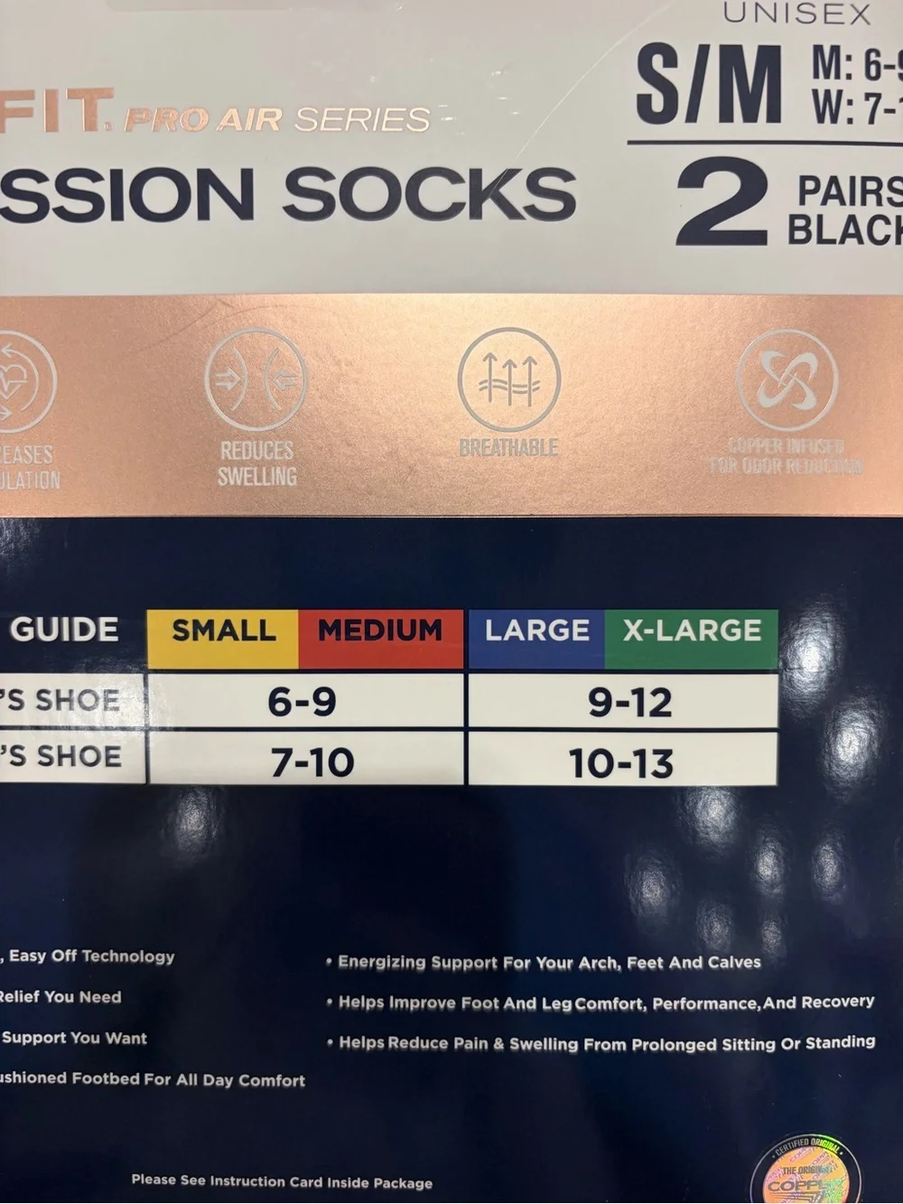 Copper Fit Pro Air Series Compression Socks - Black (2 Pairs)new